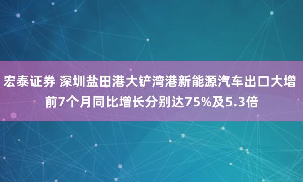 宏泰证券 深圳盐田港大铲湾港新能源汽车出口大增 前7个月同比增长分别达75%及5.3倍